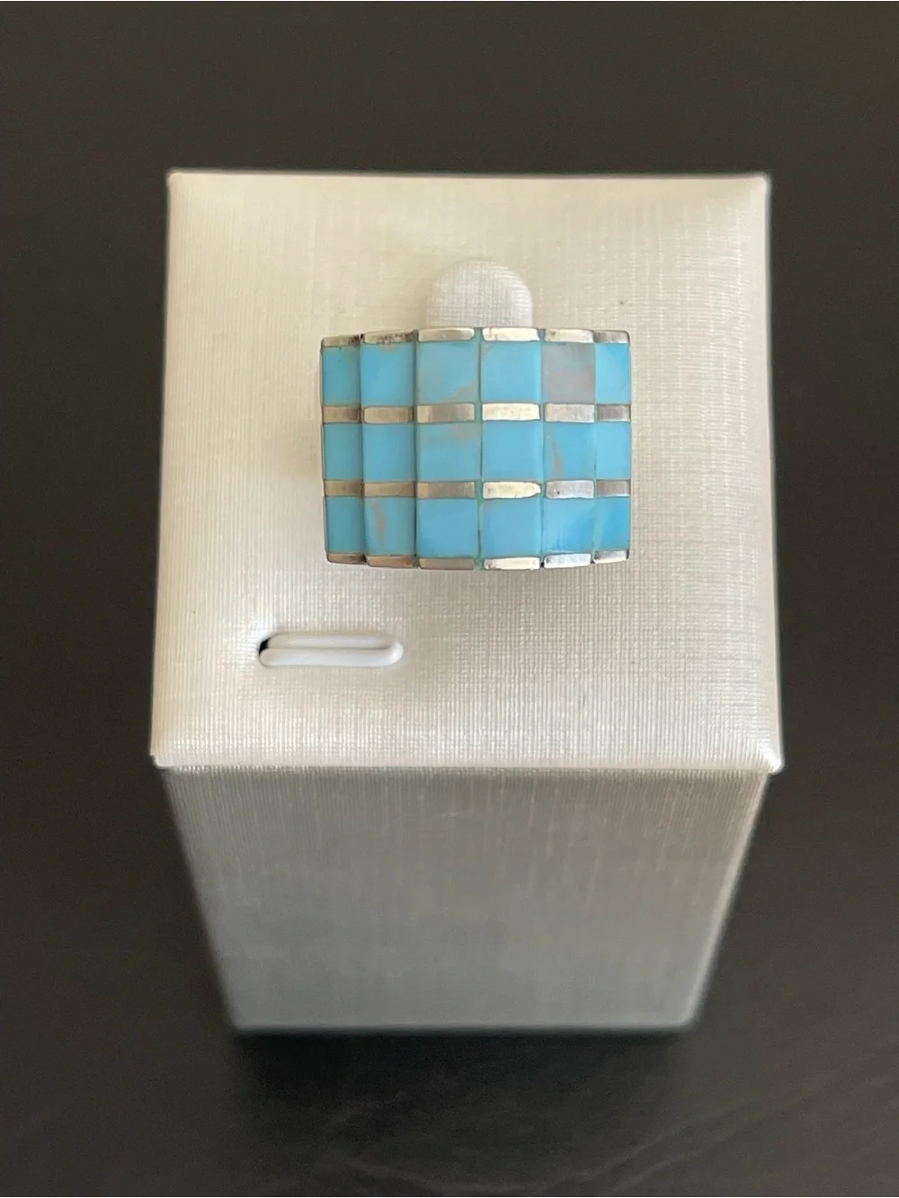 925 Sterling Silver Turquoise Inlay Wide Band Ring.
